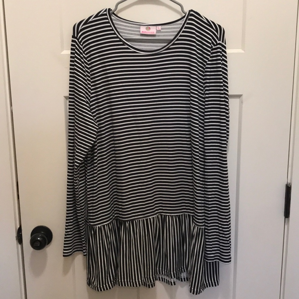 Black white stripped tunic with drop waist